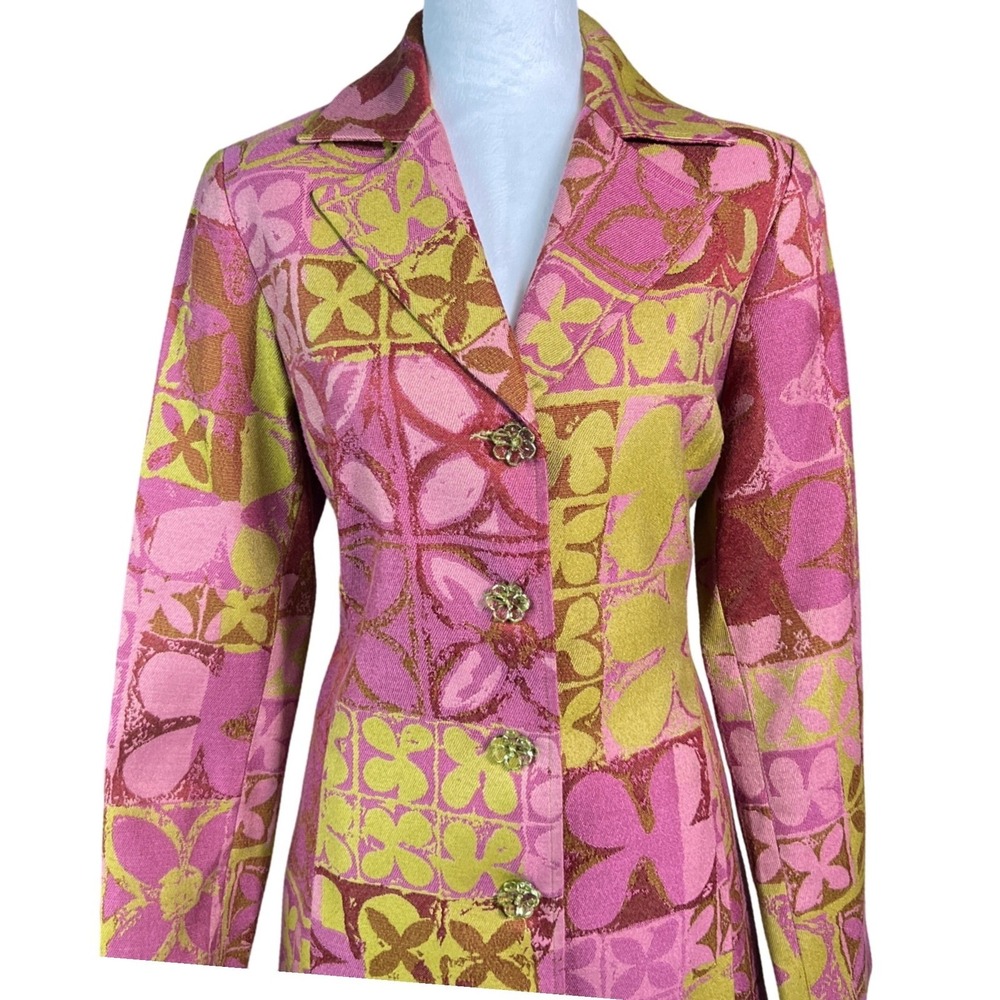 Vintage Y2K Psychedelic Floral Blazer‎ 90s Mod Retro Pink Green Statement Jacket - Picture 11 of 12